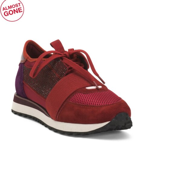 LOLA CRUZ Shoes - LOLA CRUZ Red Suede Lace Up Sneakers